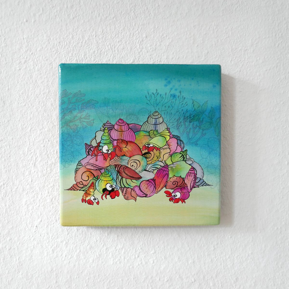 Handgemaakte wenskaart - Schelp - On Wood - Art by Margreet Rijlaarsdam